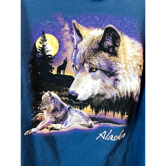 Vintage Alaska Wolf Wolves Graphic Blue Short Sleeve T Shirt Nature Size Large - Picture 2 of 9